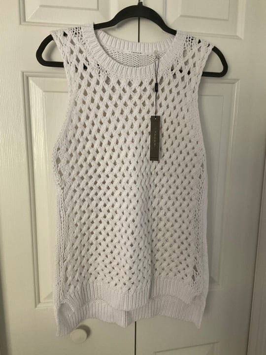 T TAHARI Women's White Sleeveless Knit Sweater Top, Large, NWT 118