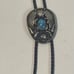 Vintage 1995 Metal Bolo Tie, Alpaca Silver and Blue Turquoise Stone, Shells