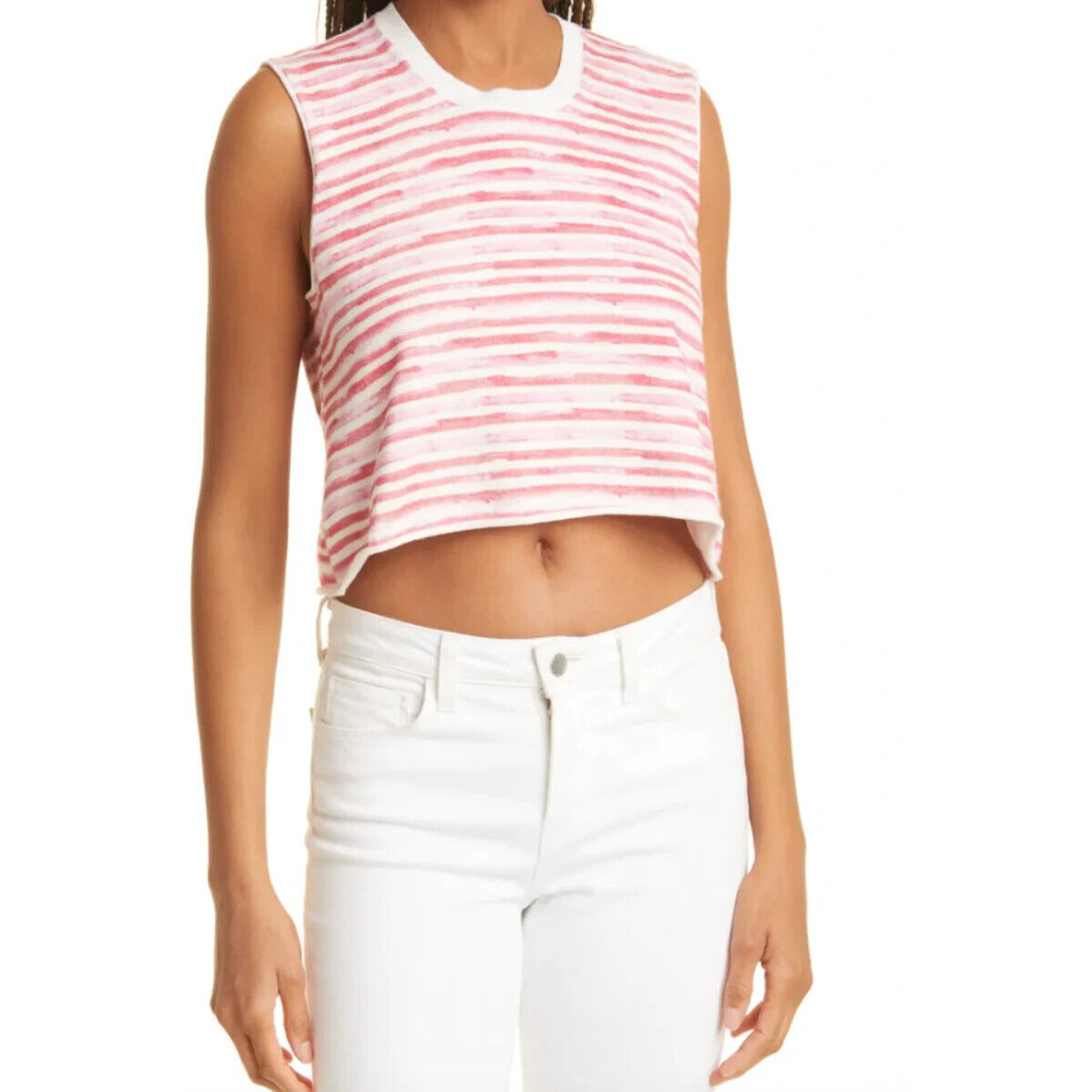 ATM NWT Women's Stripe Cotton & Cashmere Sleeveless Sweater Red Pink Size M