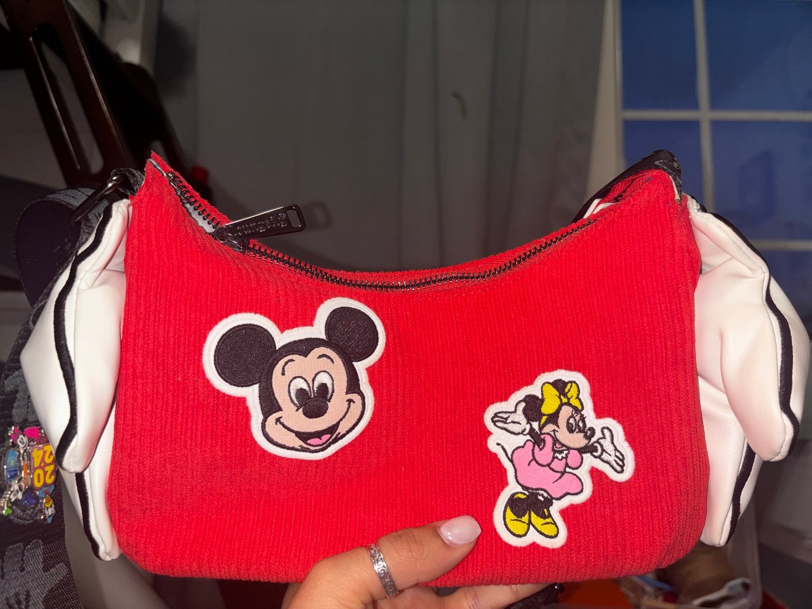 Loungefly Disney Mickey Mouse and Minnie Mouse red and white crossbody bag