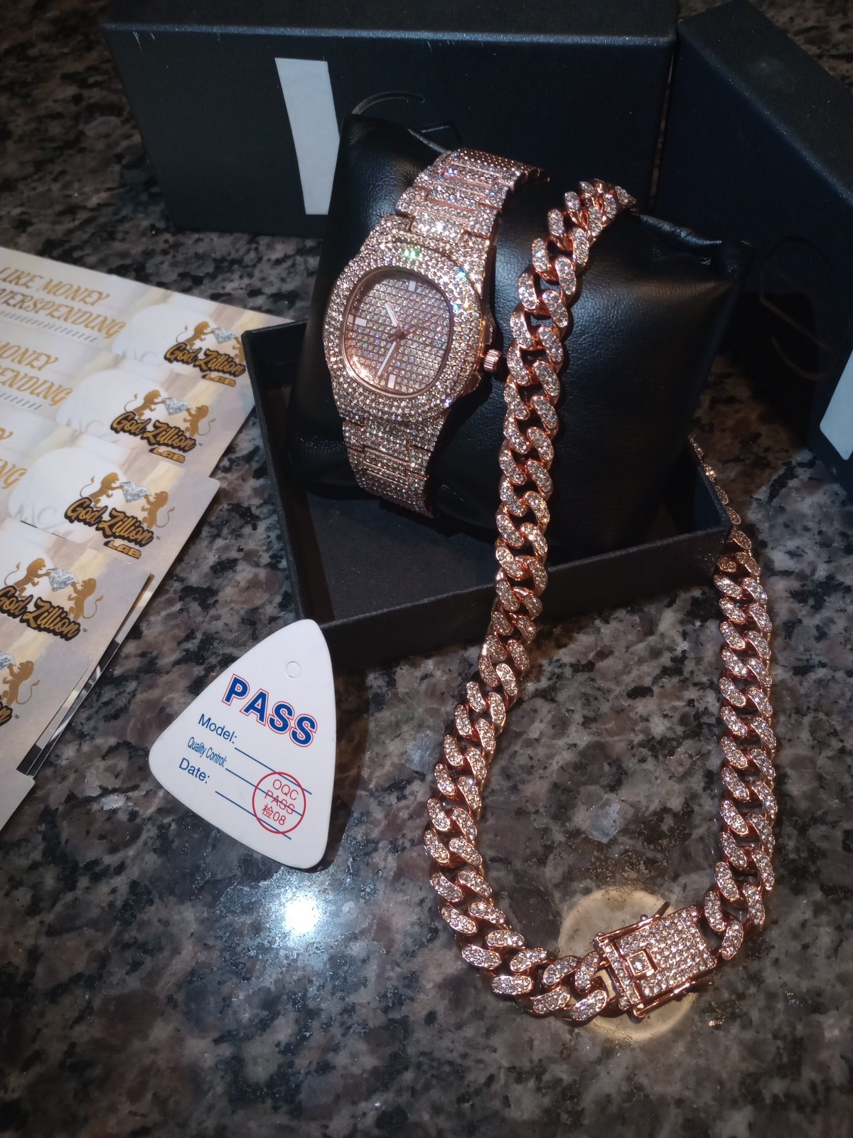Rose Watch & 18 Chain Australian Prototypes. Real Lab Diamonds VVS CLARITY & Go