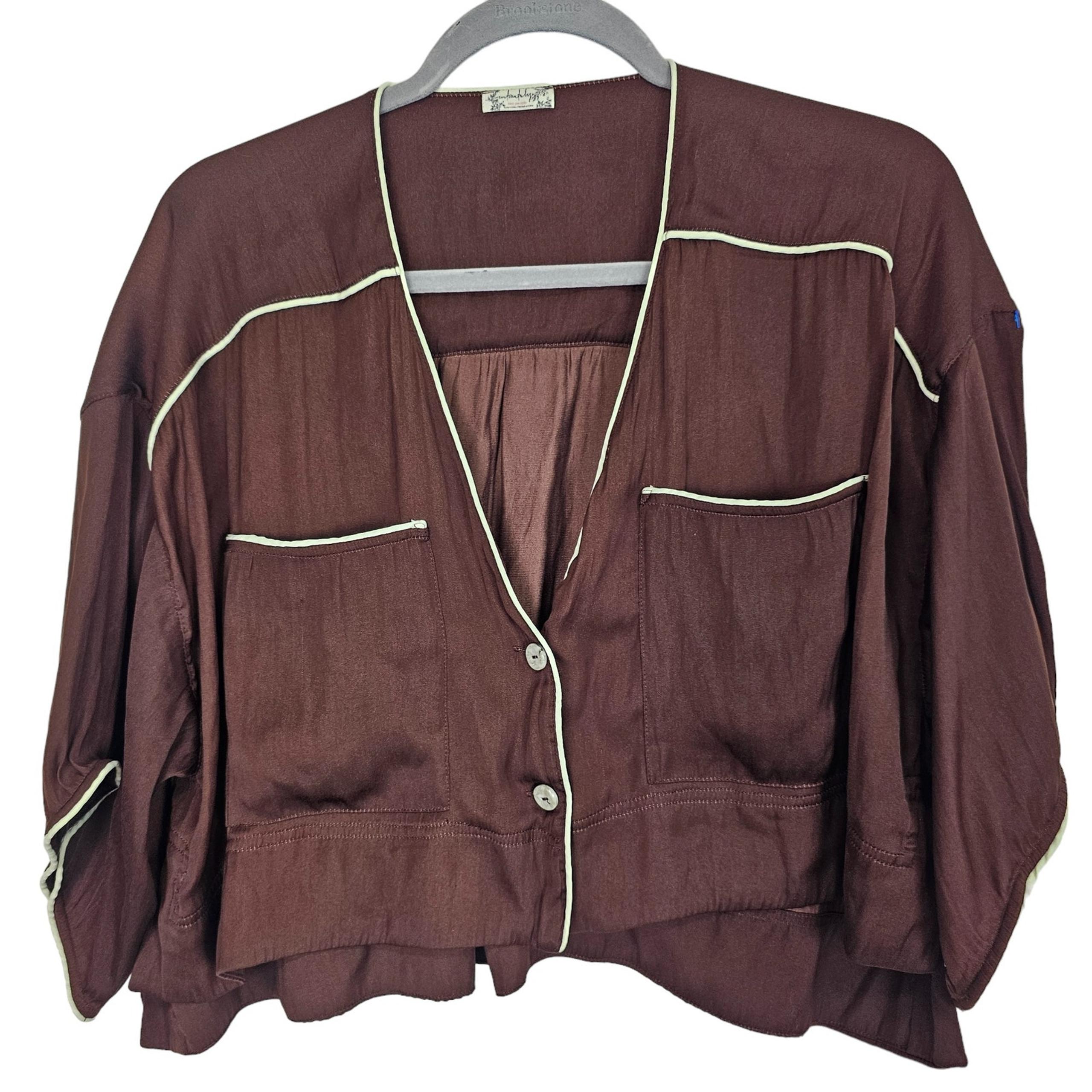 Free People Intimately Top Pajama Top Women XS Brown Crop Top Women Shine Time