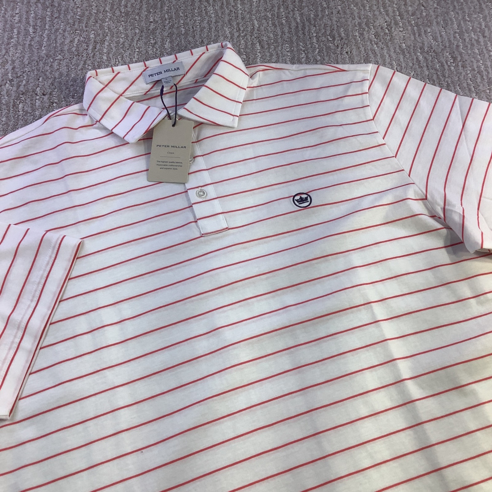 Peter Millar Mens Red Stripe Polo Shirt Crown Soft Cotton Casual Size L