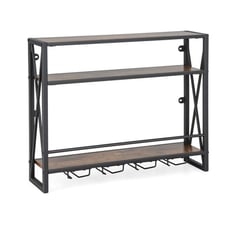 3-Tiers Industrial Wall Mounted Wine Rack with Glass Holder and Metal Frame L4