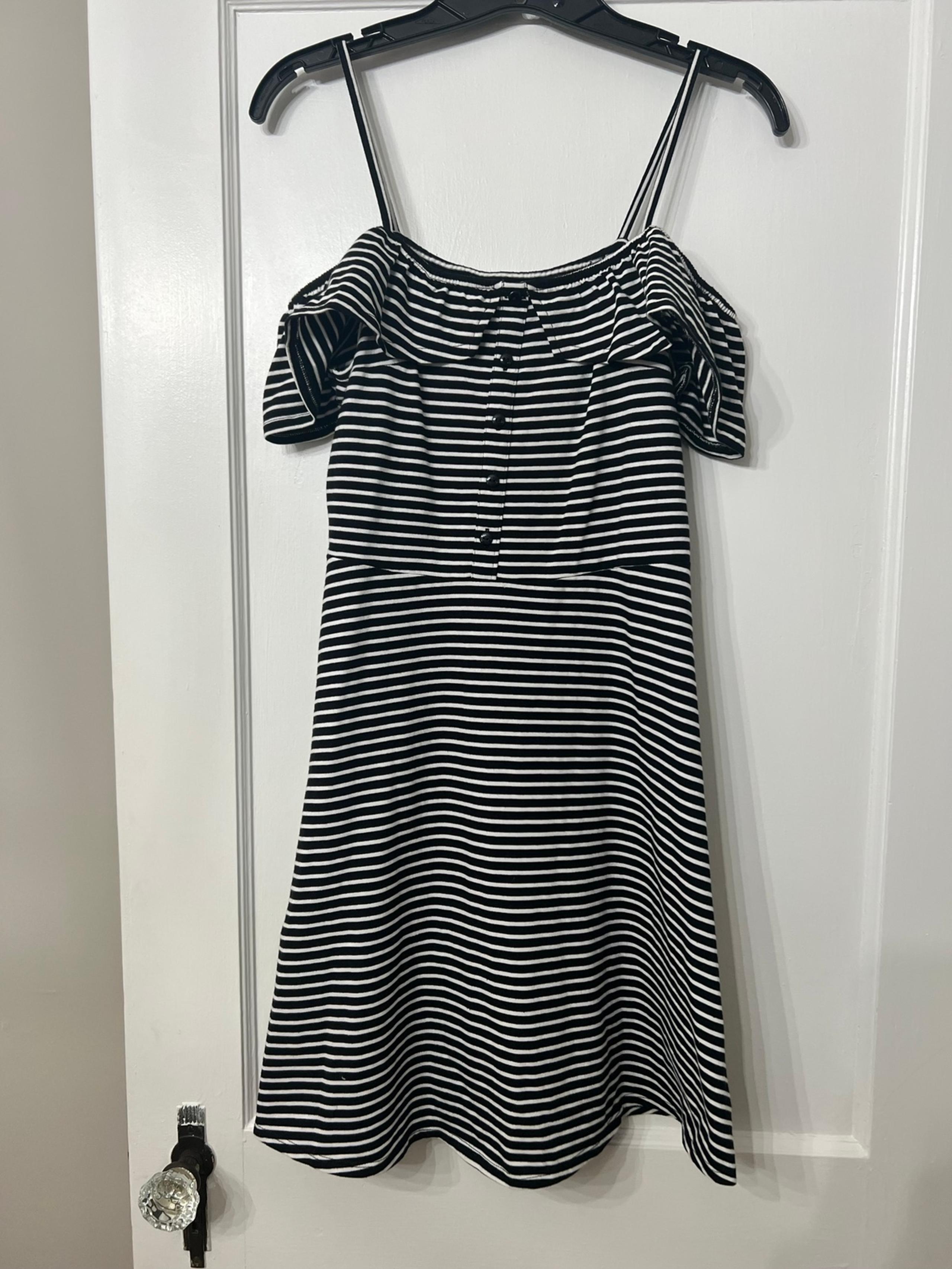 Topshop black and white striped cold shoulder mini dress size 6