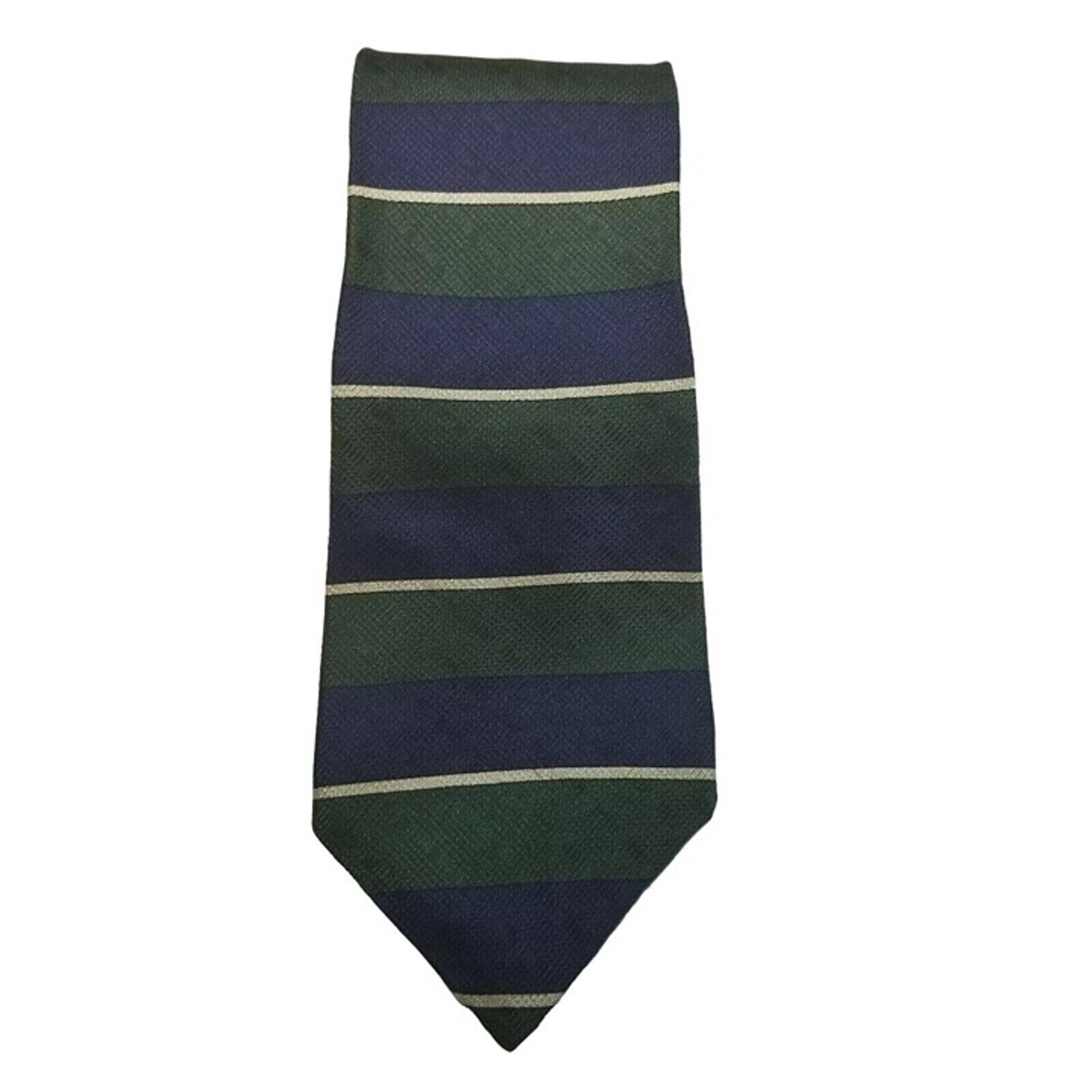 Claiborne Men's Classic Striped Necktie 100% Silk, Blue Green and Ivory Tie