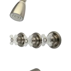 Kingston Brass KB238PX Tub and Shower Faucet with 3-Porcelain Cross Handle, Brus