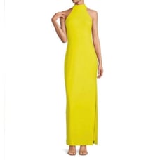 Belle by Badgley Mischka Reese Halter Neck Sleeveless Crepe Side Slit Gown