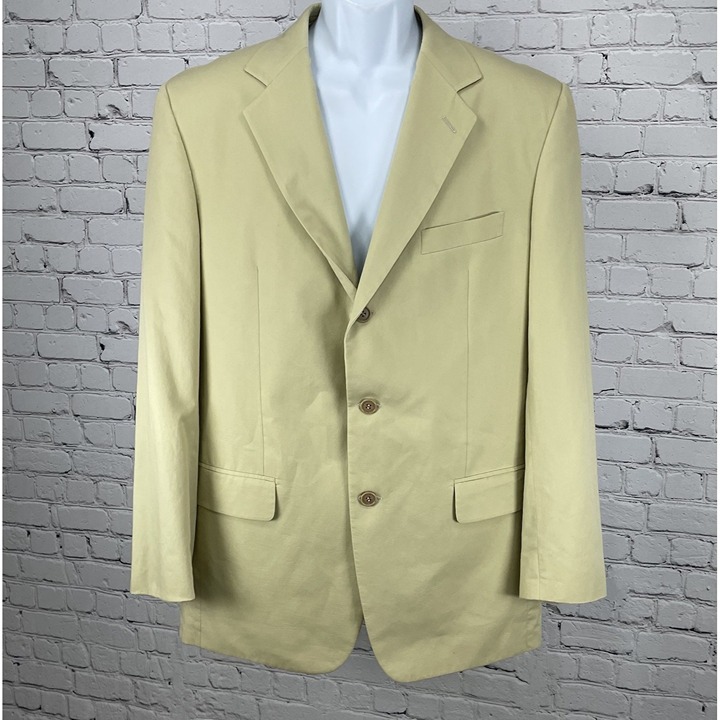 Cairns Khaki Cotton 3 Button Vented Notch Blazer Sport Coat France Made Size 43