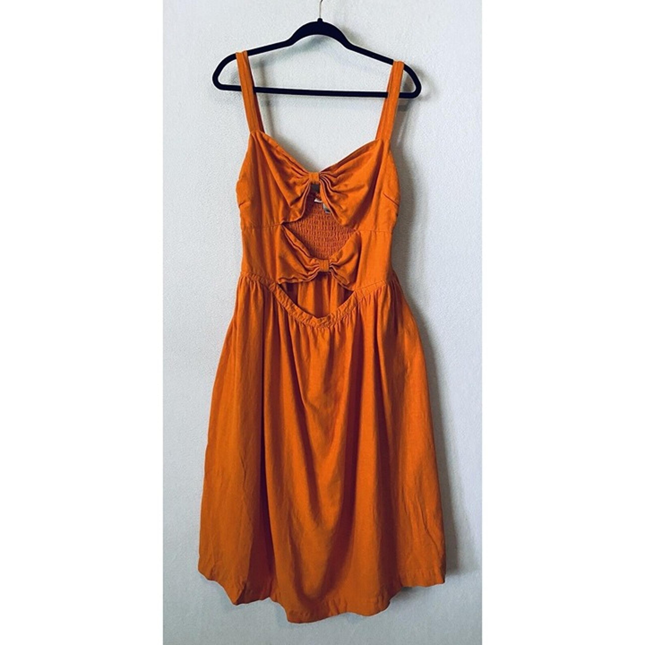 FE Noel x Target Dress Womens XXL 2XL Orange Double Cut Out Midi Linen Blend