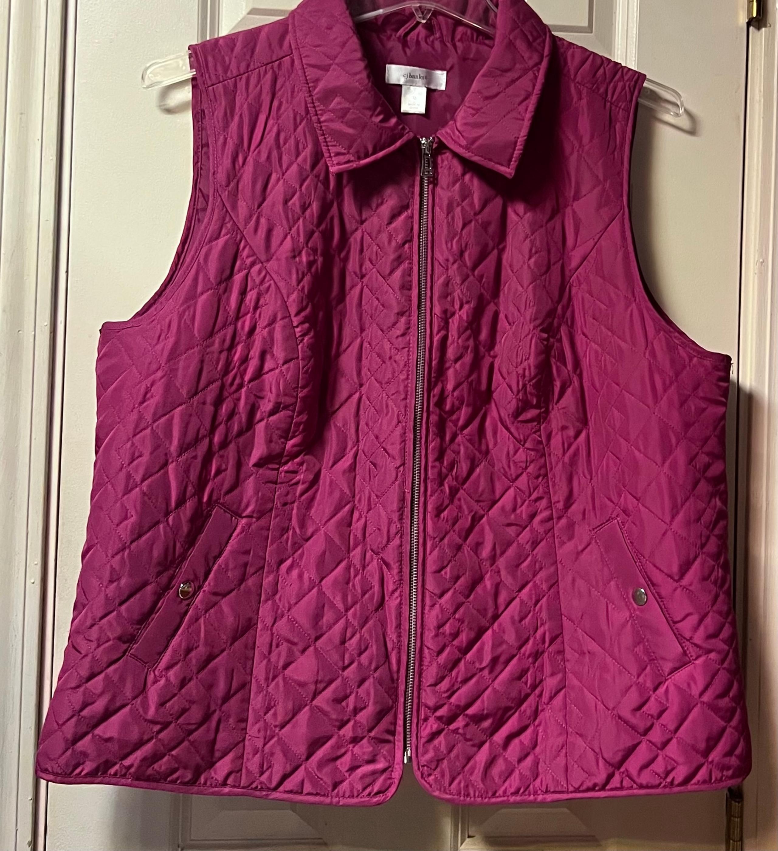 ~ Women’s ~ Vest ~ 1X ~ Pink ~ Full Zip ~ Pink ~ Quilted - CJ Banks