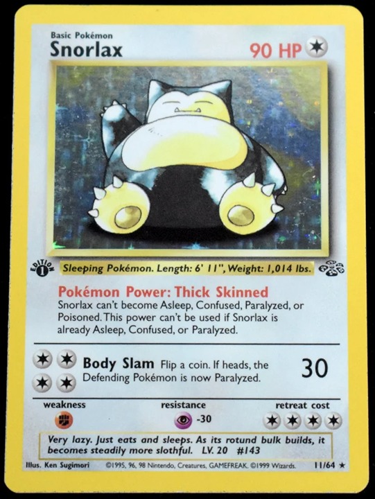 Snorlax, Jungle Set, First Edition, Holographic, Pokemon Card 1999