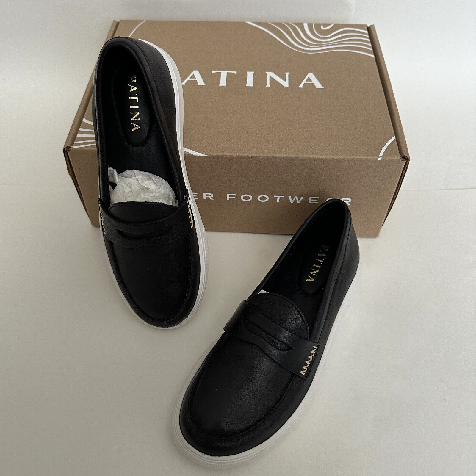 EUC Patina Boardwalk Penny Loafer Shoe Black Womens US 7.5 Portland Leather