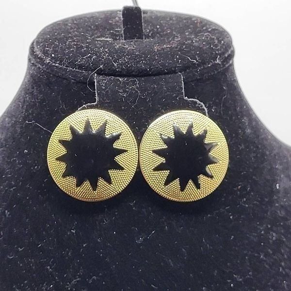 Vintage 80s Black and Gold Starbust Enamel Deco Revival Earrings