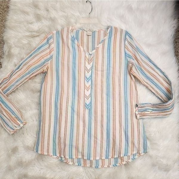 Sundance long sleeve southwestern stripe blouse popover sz Medium