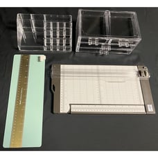 Small Lot of Craft Room Storage and Cutting/Measuring Utensils