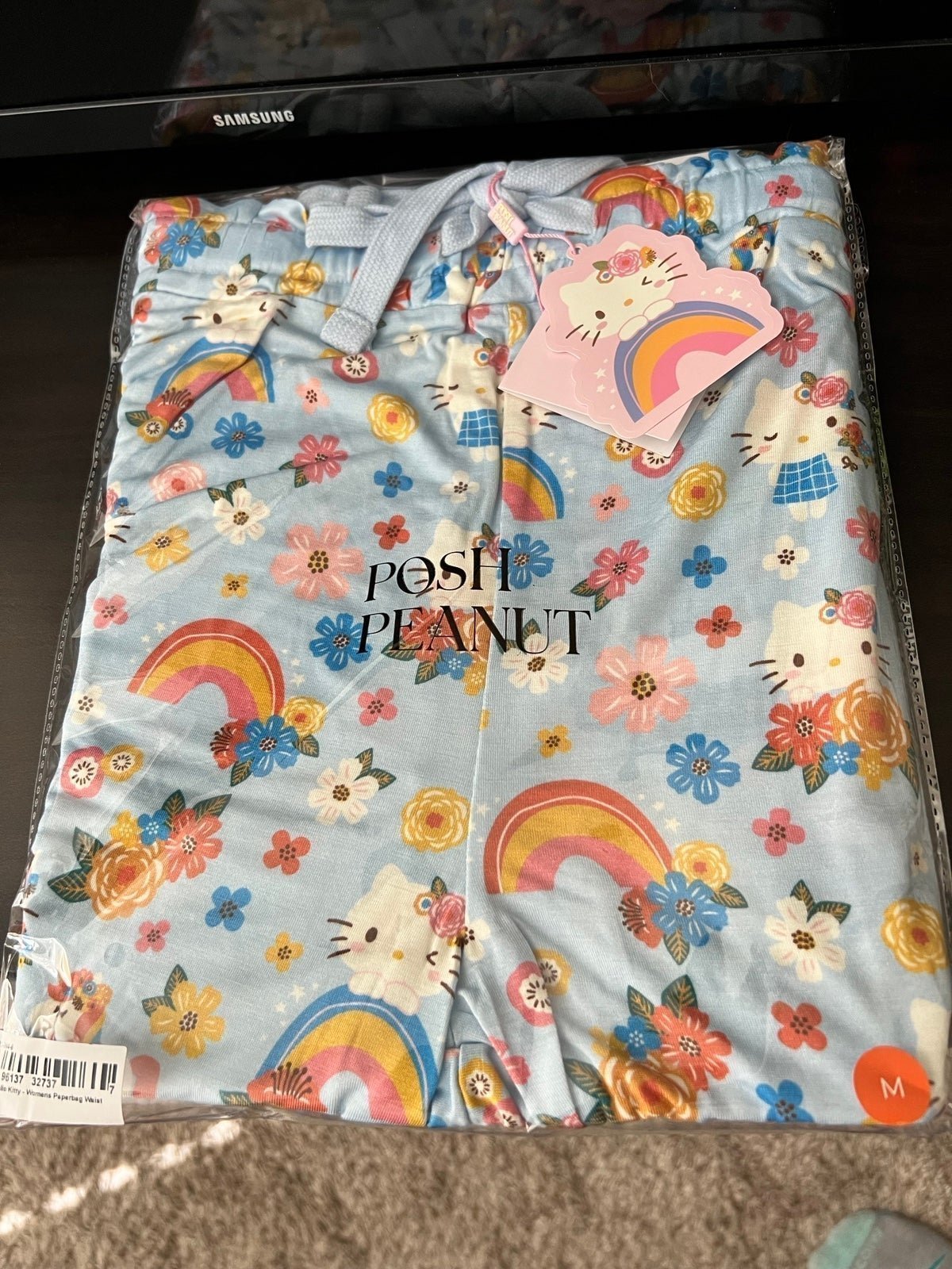 Posh Peanut Springtime Blue Hello Kitty Women's Paperbag Joggers size medium