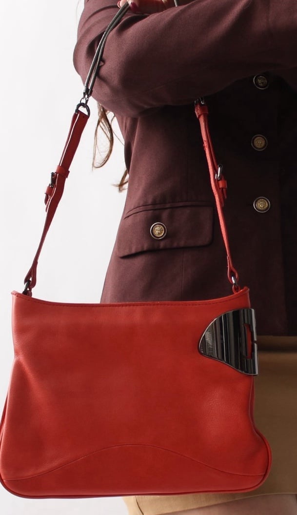 NWT authentic 2000s Halston Heritage Hardware Bag red orange leather bag