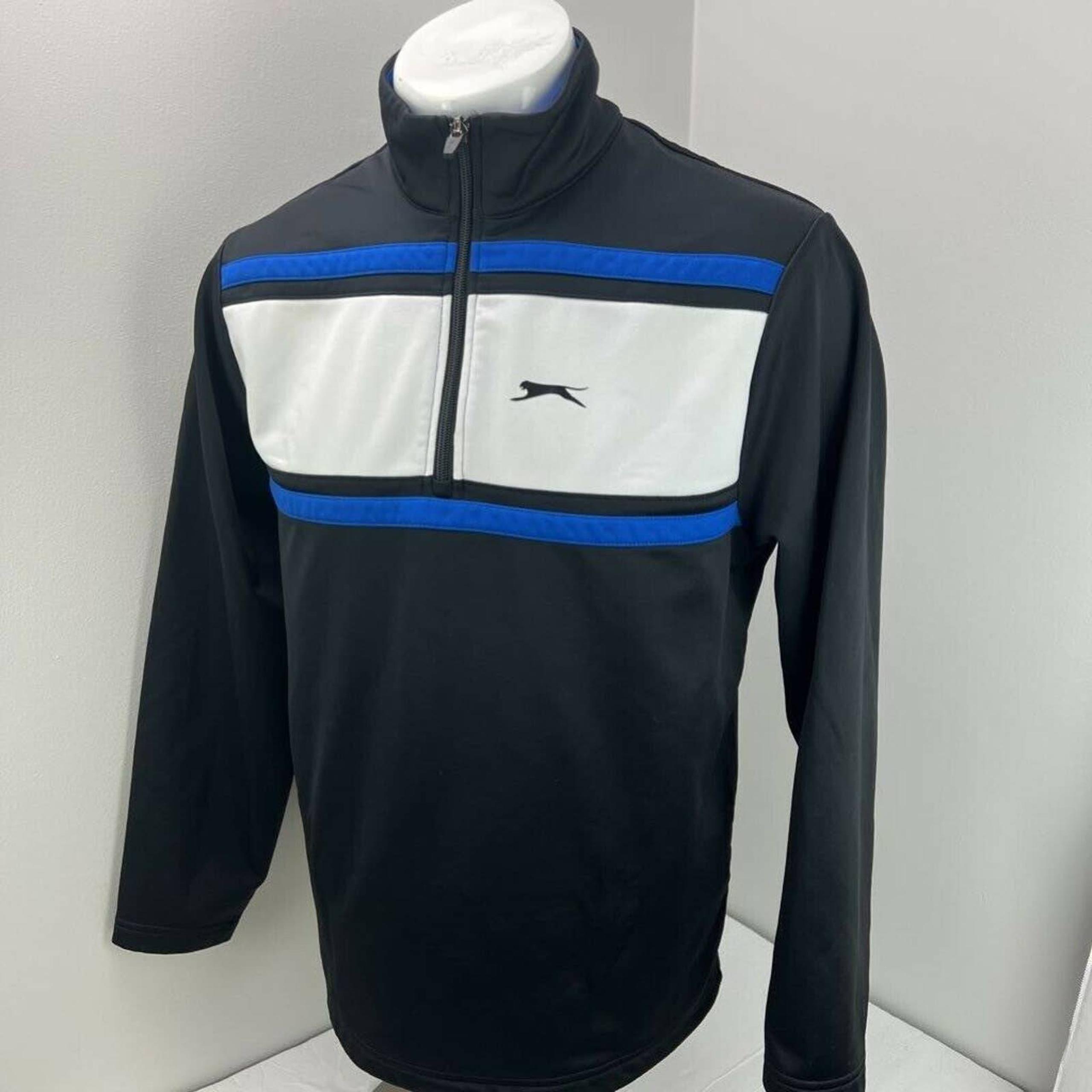 Slazenger Mens Activewear Jacket Black White Color Block Mock Neck 1/4 Zipper M