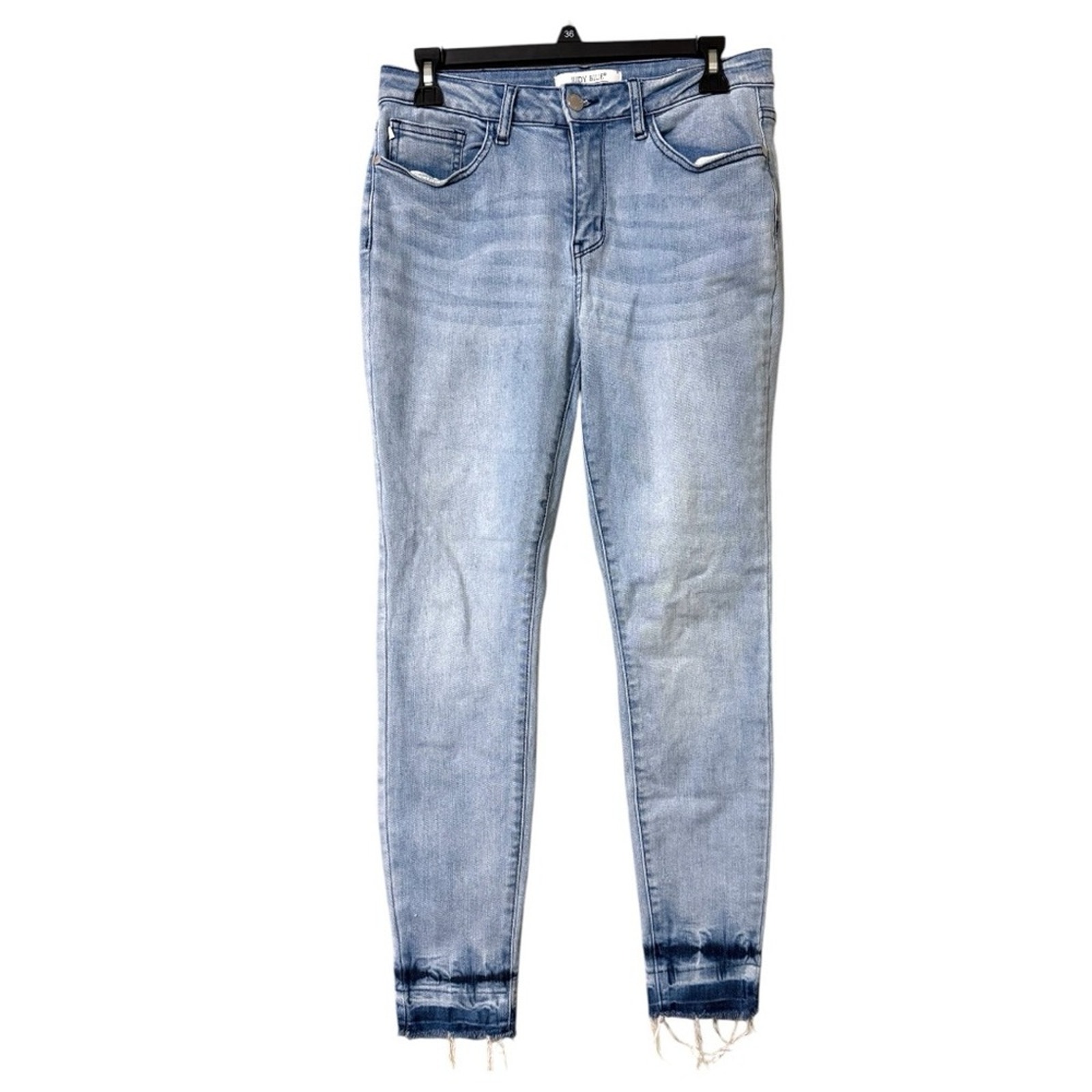 JUDY BLUE 5/27 full size tie-dye raw hem mid rise skinny jeans lightwash casual