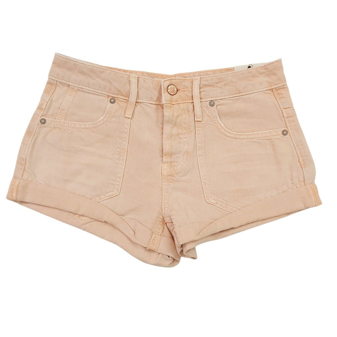 We The Free Jean Shorts Womens 24 Peach Beginner's Luck Slouch Low Rise Button