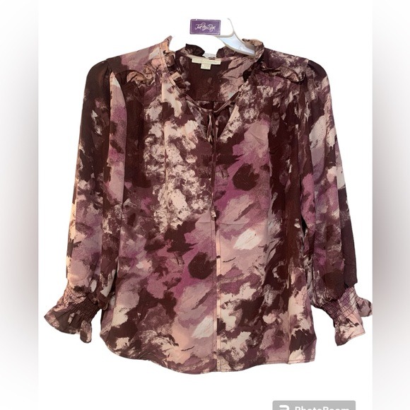 purple patches ruffle long sleeve top