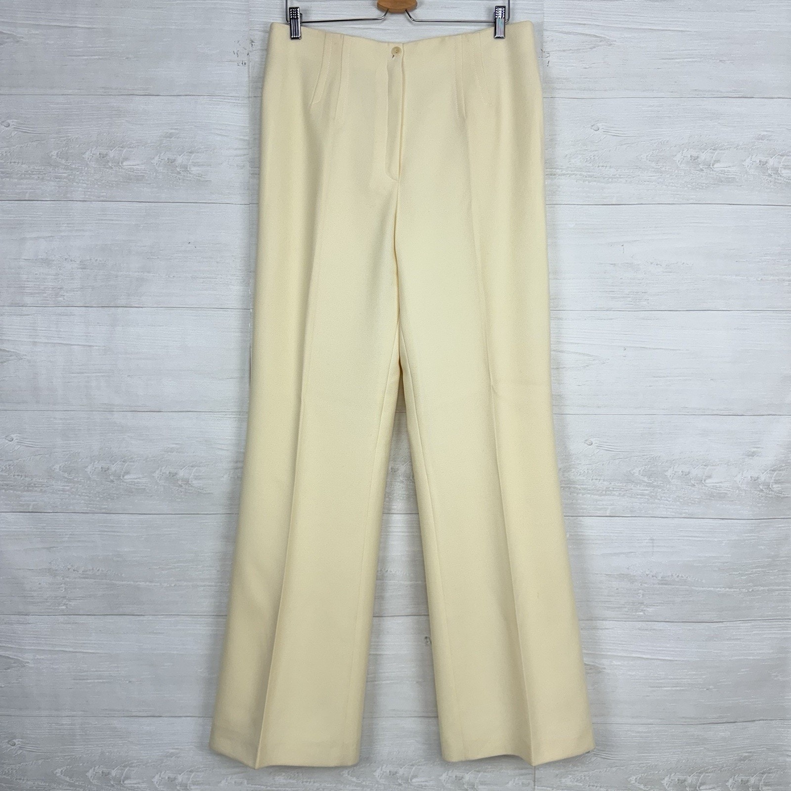 Escada Pure Wool High Rise Wide Leg Trouser Pants Size (44) US L Cream Lined
