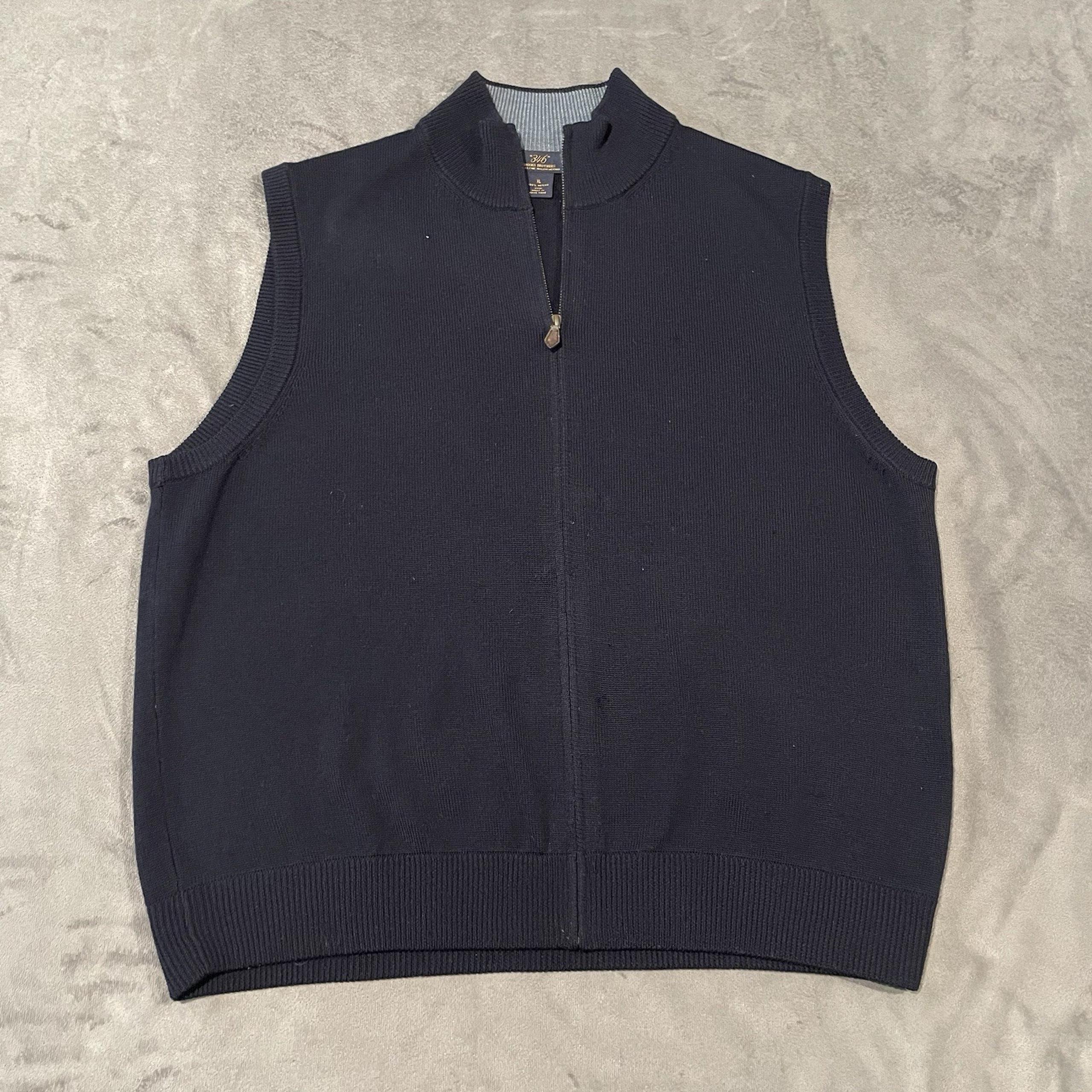 Brooks Brother Vest Mens XL Navy Blue Italian Merino Wool Full Zip Sweater