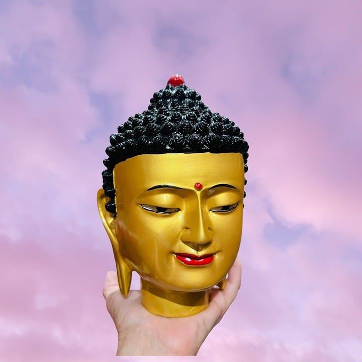 Handheld Gold and Black Buddha Head Statue, Decorative Zen Meditation Buddha Fig