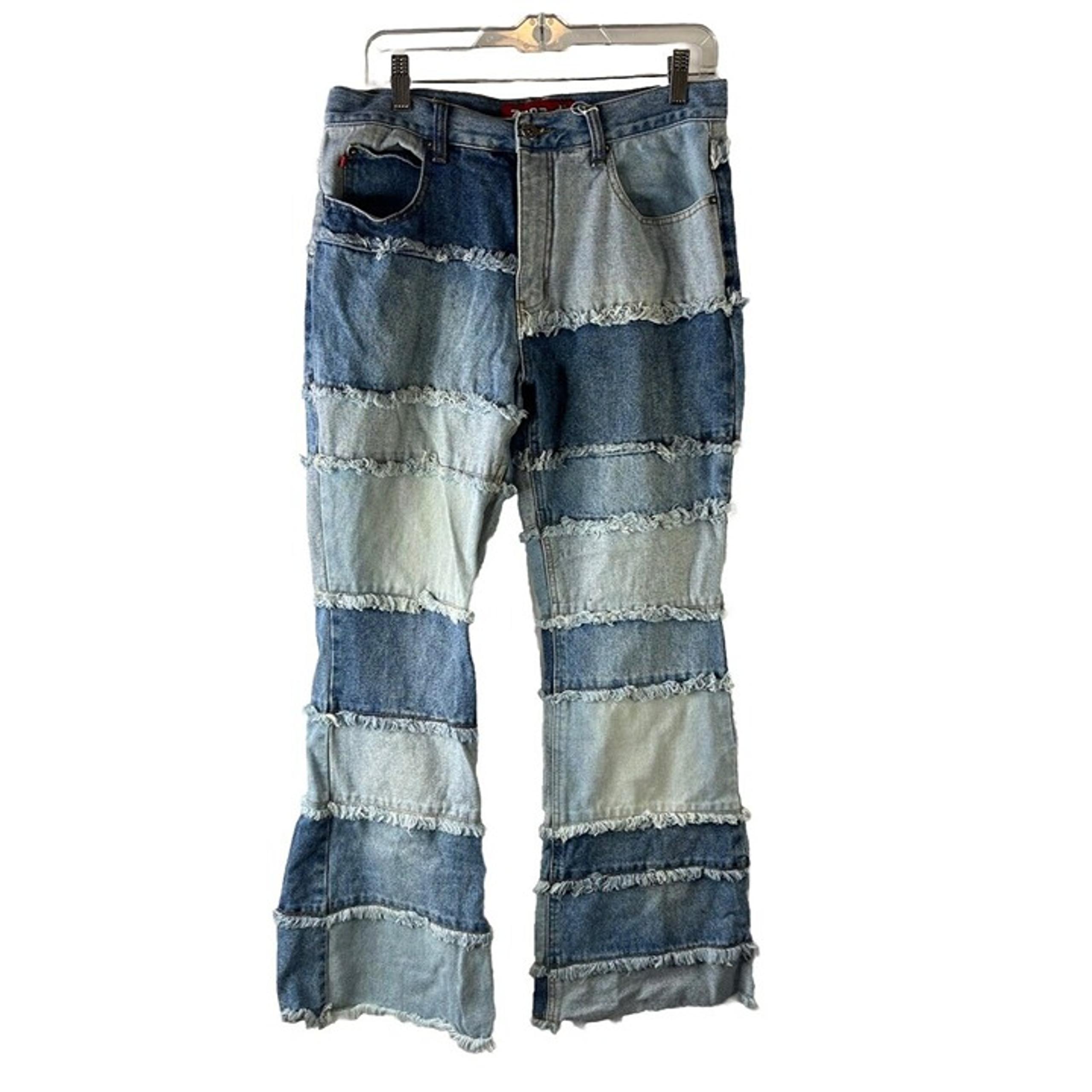 Vintage Y2K Womens 11/12 Patchwork Faded Distressed Flare Jeans Hip Hop