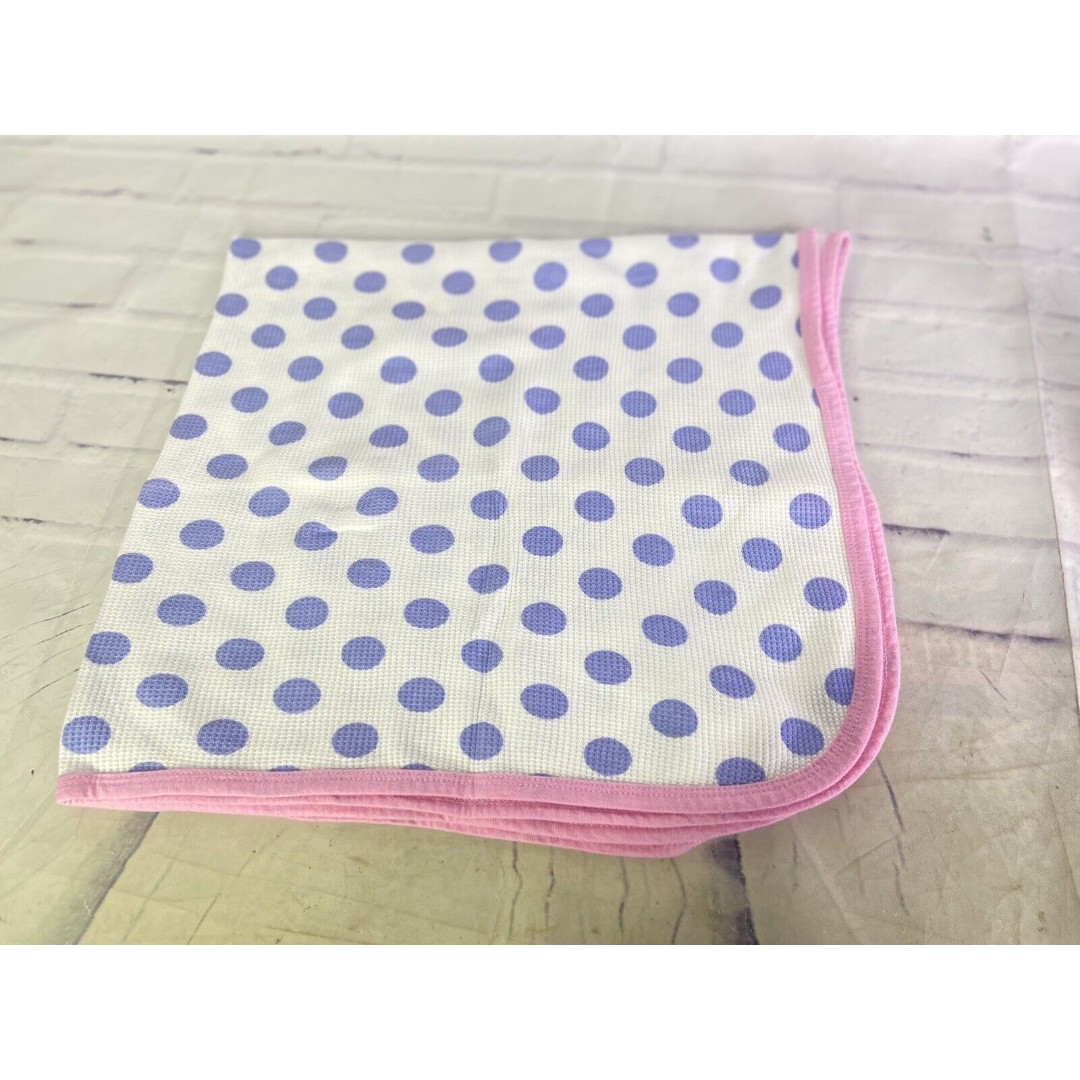 Gerber Baby Girl White Purple Polka Dot Pink Trim Blanket Lovey Waffle Weave