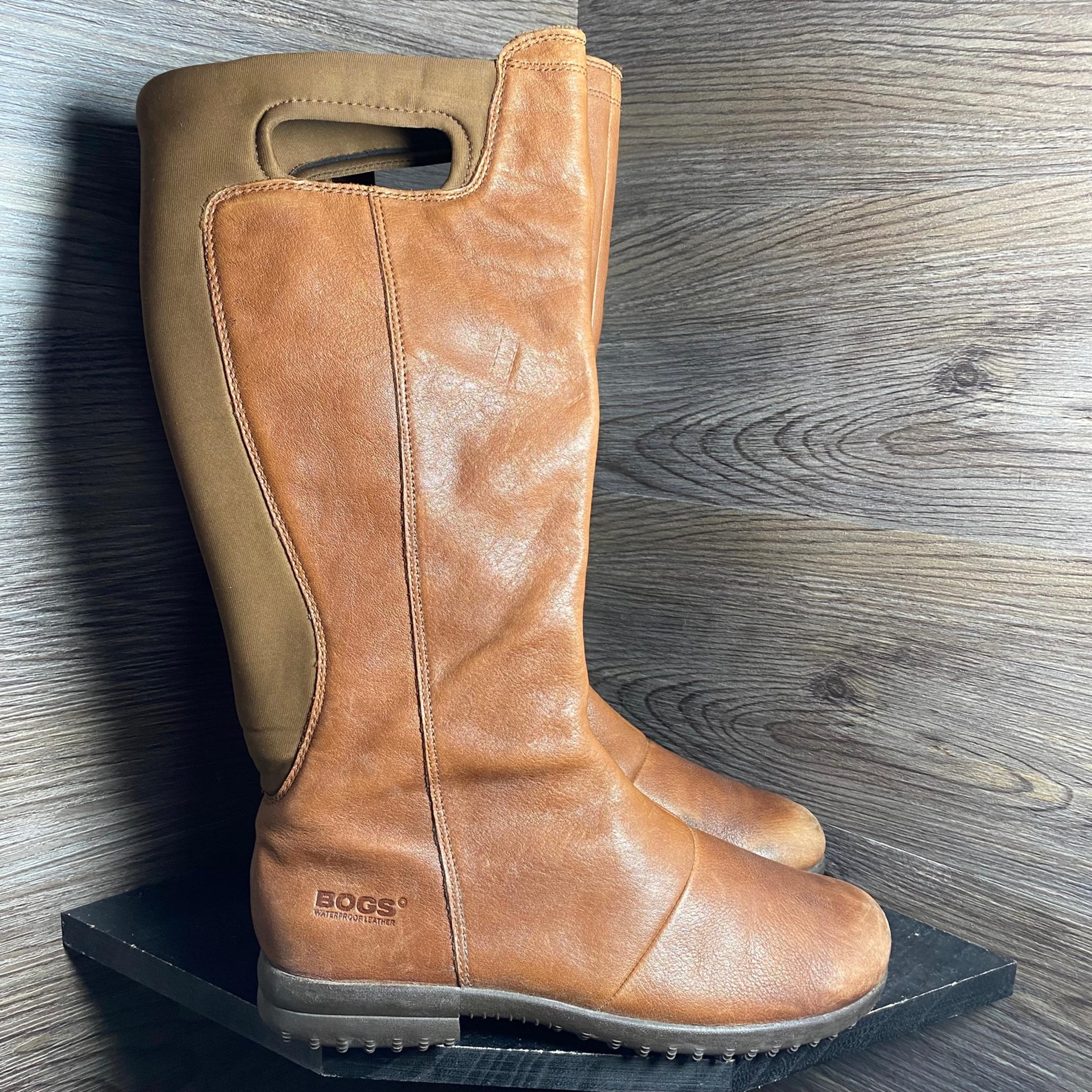 Bogs Alexandria brown leather tall boots