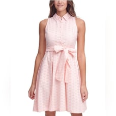 TOMMY HILFIGER Cotton Eyelet Sleeveless Shirtdress Powder Pink Women's Size 12P