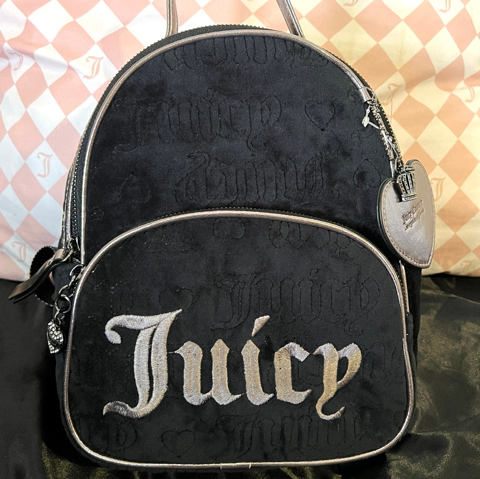 New Black Juicy Couture Purse Backpack Bag Gunmetal Liquorice MSRP 99