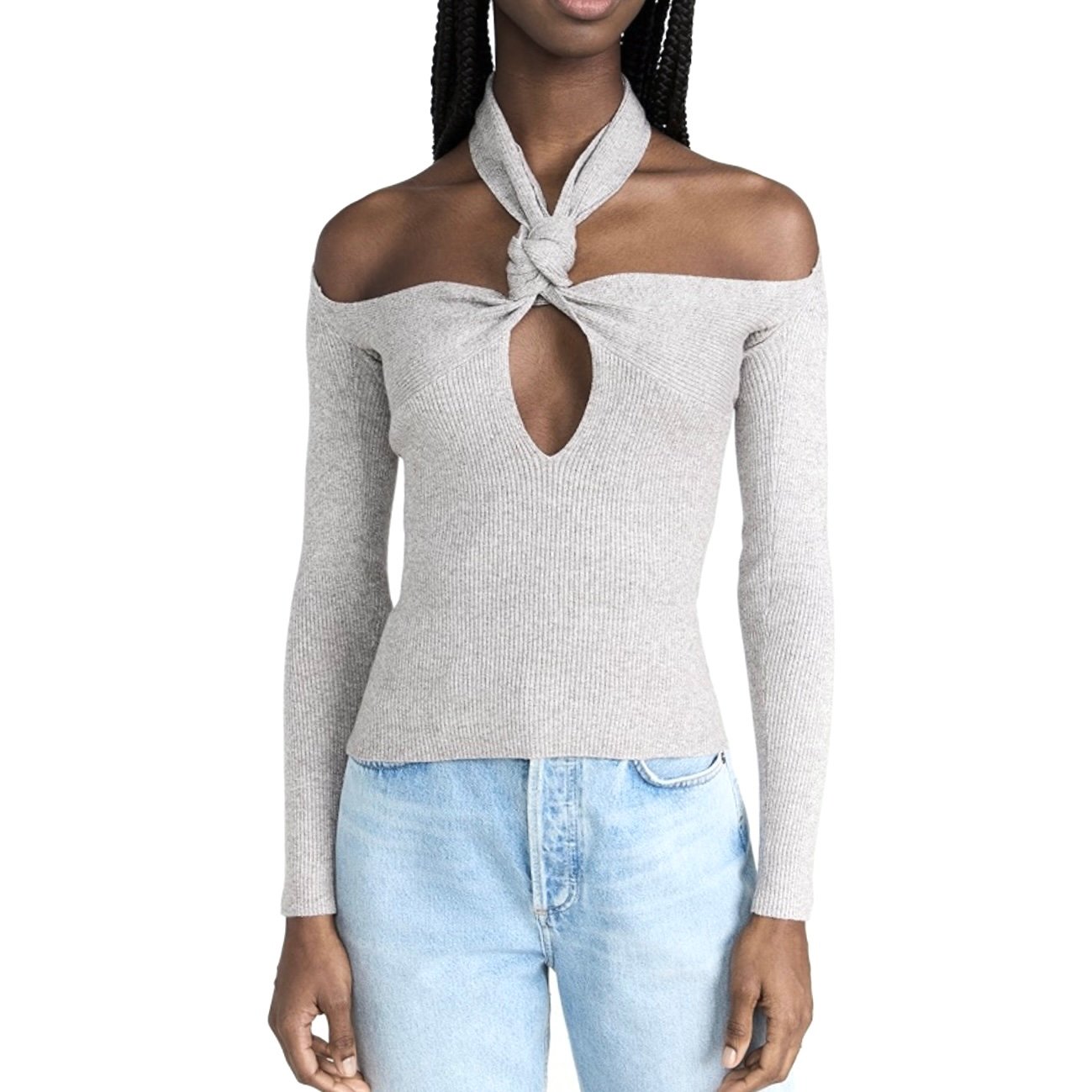 229 NEW ATOIR GRAY RIBBED KNIT TOP