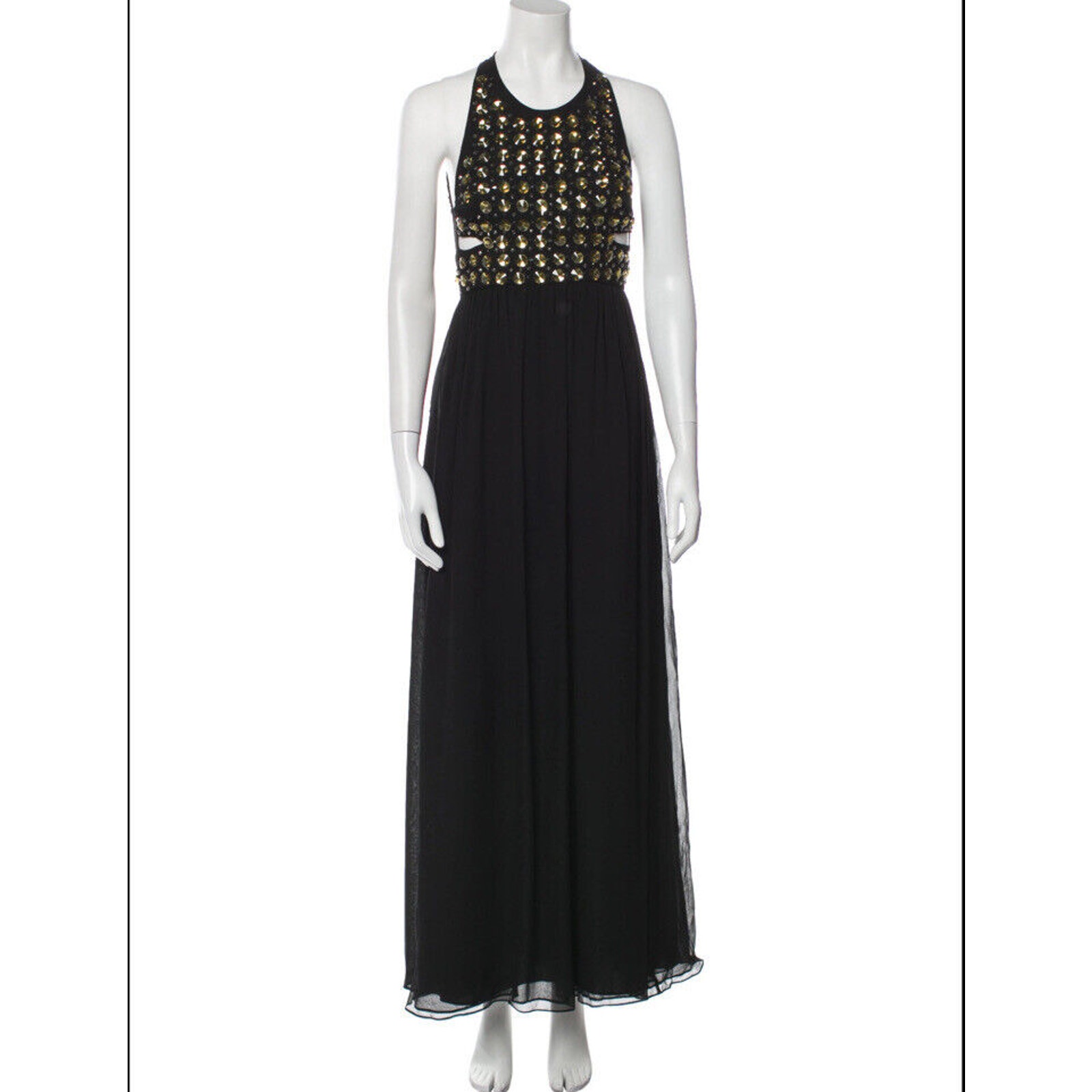 Diane Von Furstenberg Gidget Round Crystal Gold Stud Black Maxi Women’s Size 0