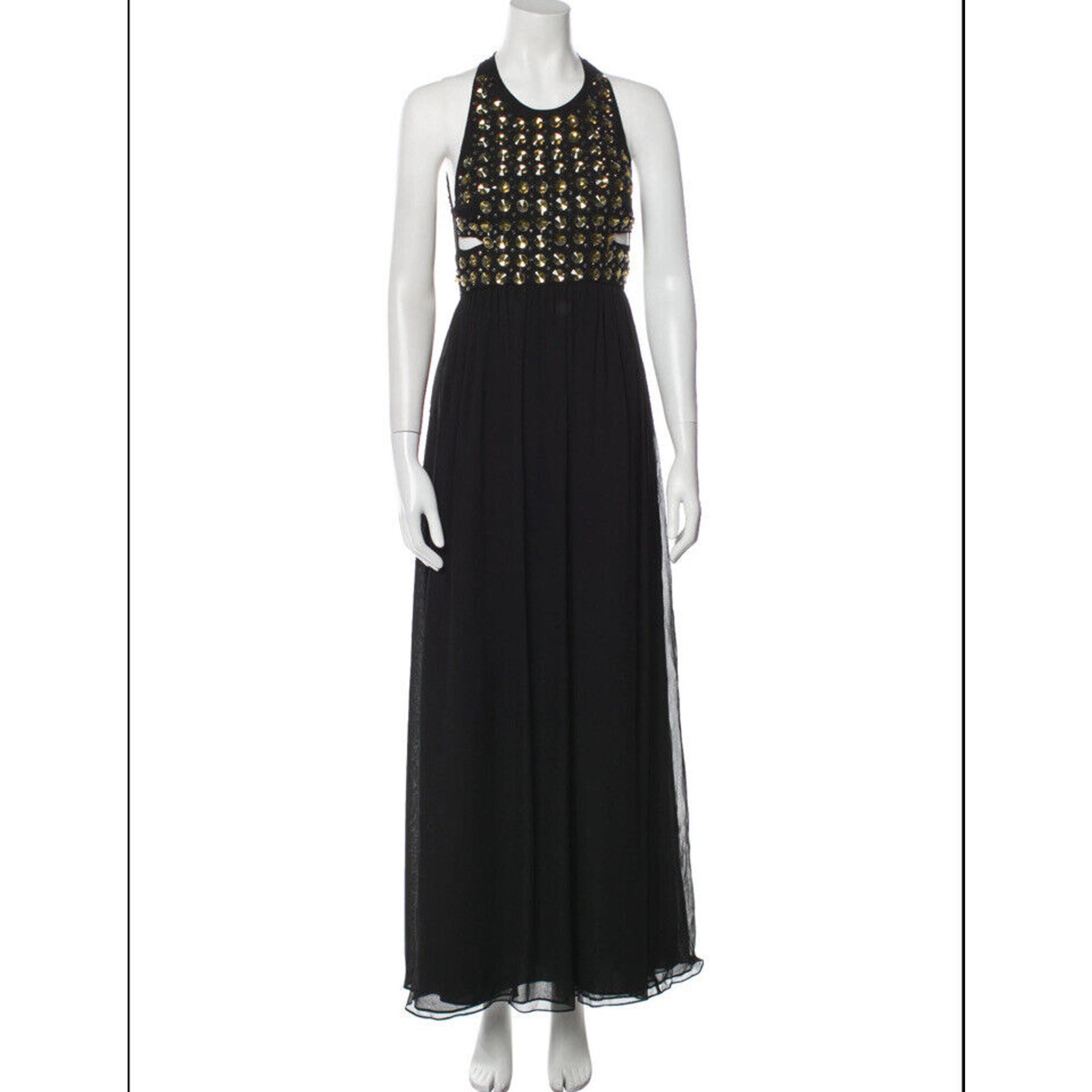 Diane Von Furstenberg Gidget Round Crystal Gold Stud Black Maxi Women’s Size 0