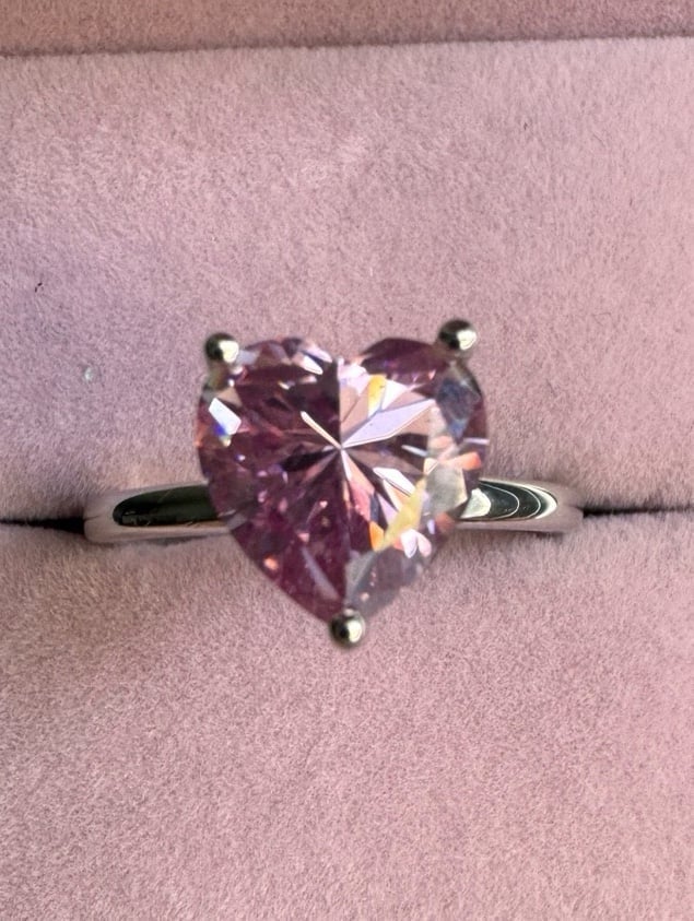 Pink Heart Moissanite Solitaire Engagement Ring