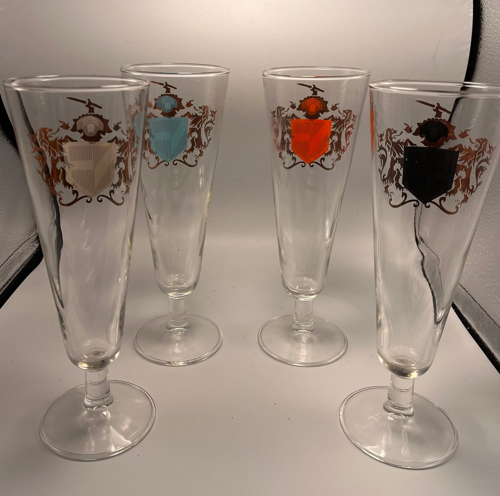 Vtg MCM Federal Camelot Baronet Pilsner Beer Glasses Coat Arms Barware Medieval