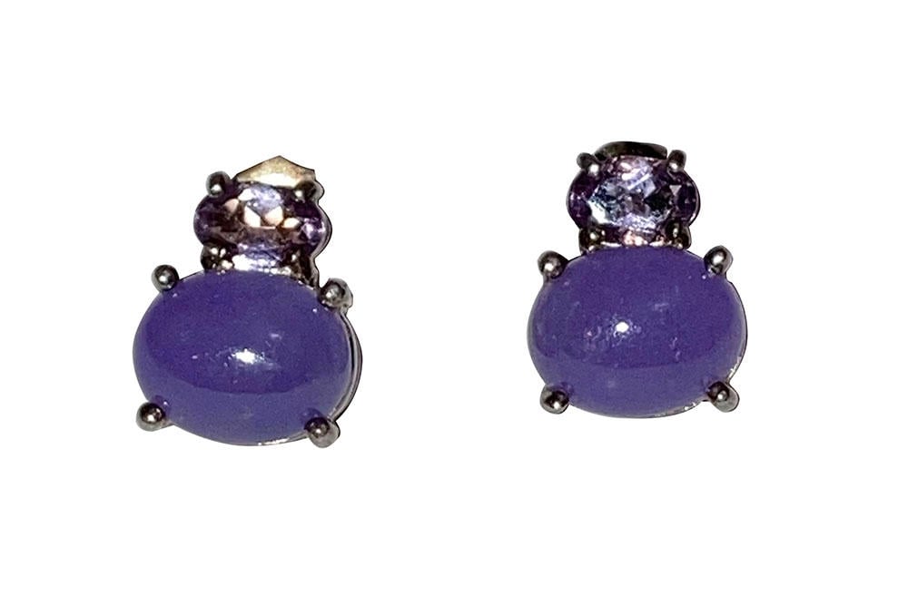 Sterling Silver Amethyst and Purle Jade Earrings