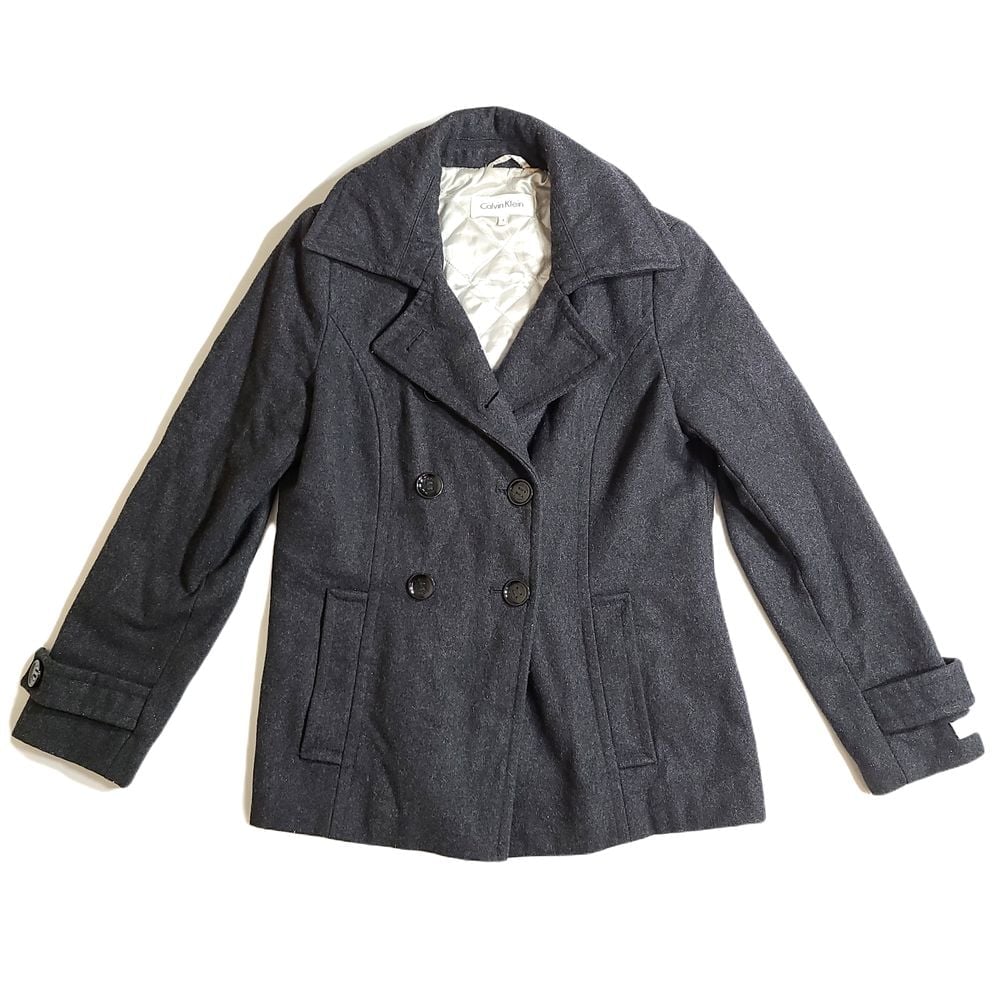 Calvin Klein Double Breasted Peacoat Womens 6 Medium Charcoal Grey