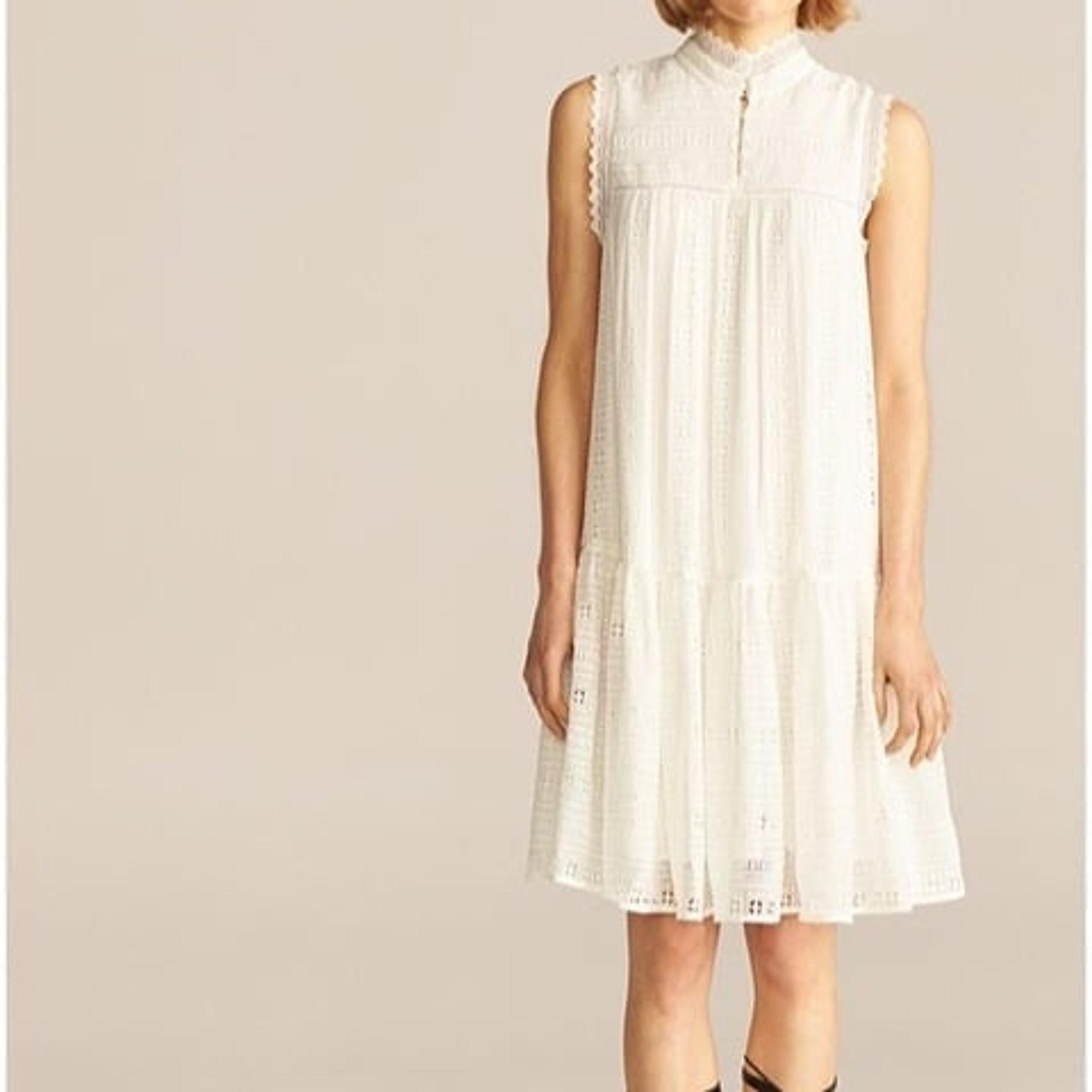 Rebecca Taylor 100% Silk Geo Embroidered Eyelet Knee-Length White Dress Size 2