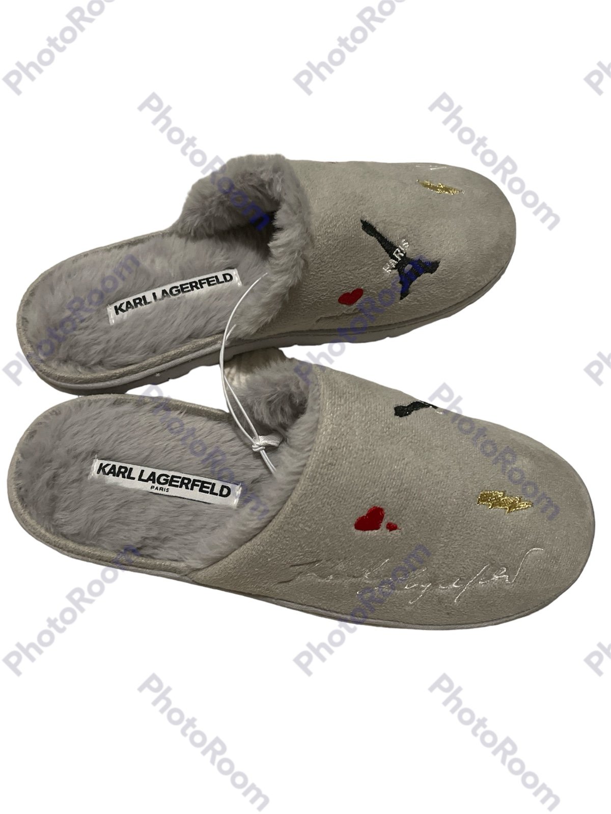 NWT ORIGINAL KARL LAGERFELD PARIS FAUX FUR SLIPPERS SANDALS FOR WOMEN SIZE 8.
