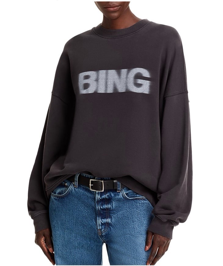 NWT Anine Bing Miles Logo Vintage Black cotton luxury crewneck Sweatshirt