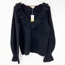 NWT Boden Fluffy Frill Ruffle Collar Alpaca Blend V-Neck Sweater 6 Black