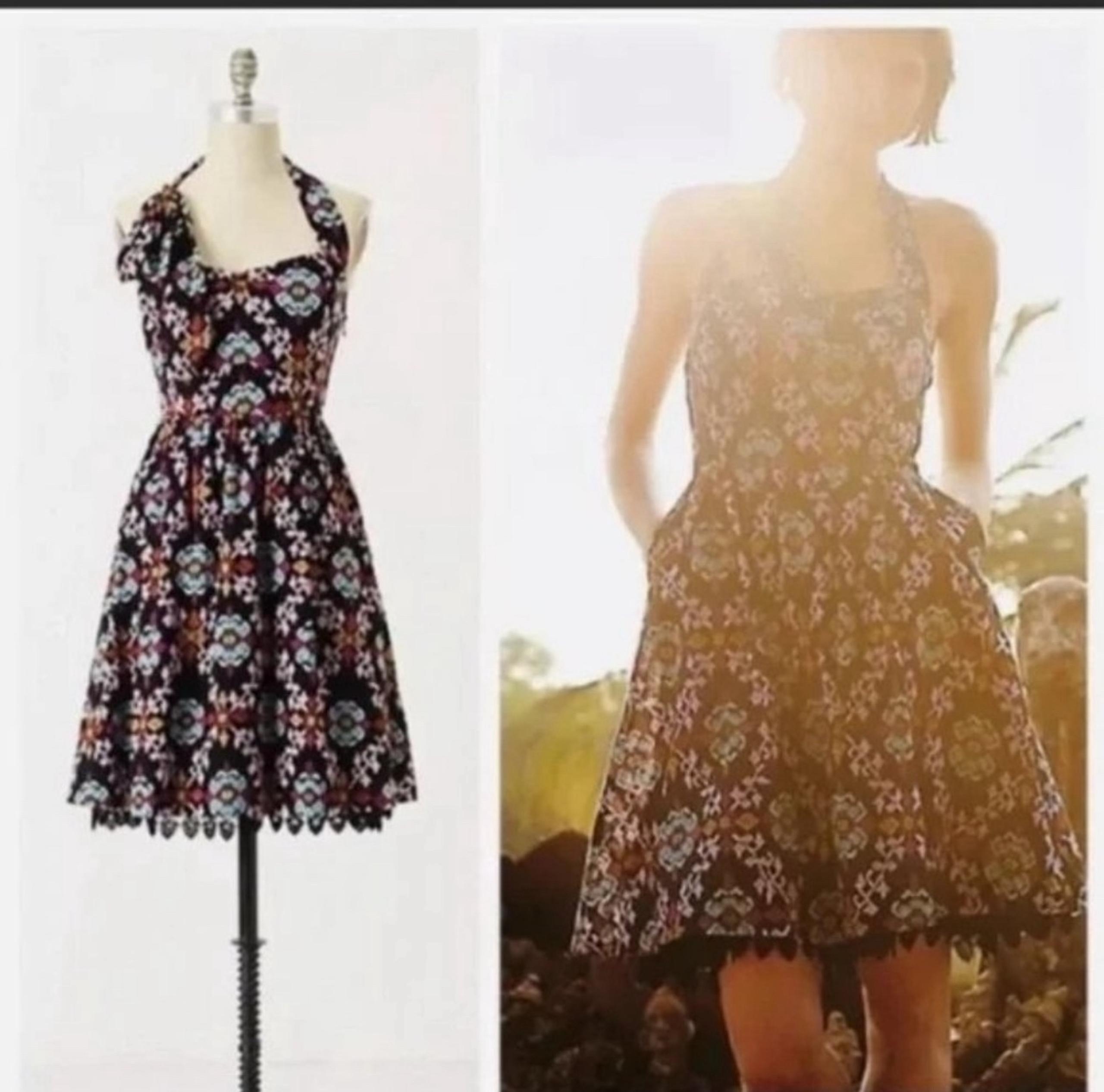 Anthropologie Edme & Esyllte Primula Black Multi Halter Retro Dress Pockets