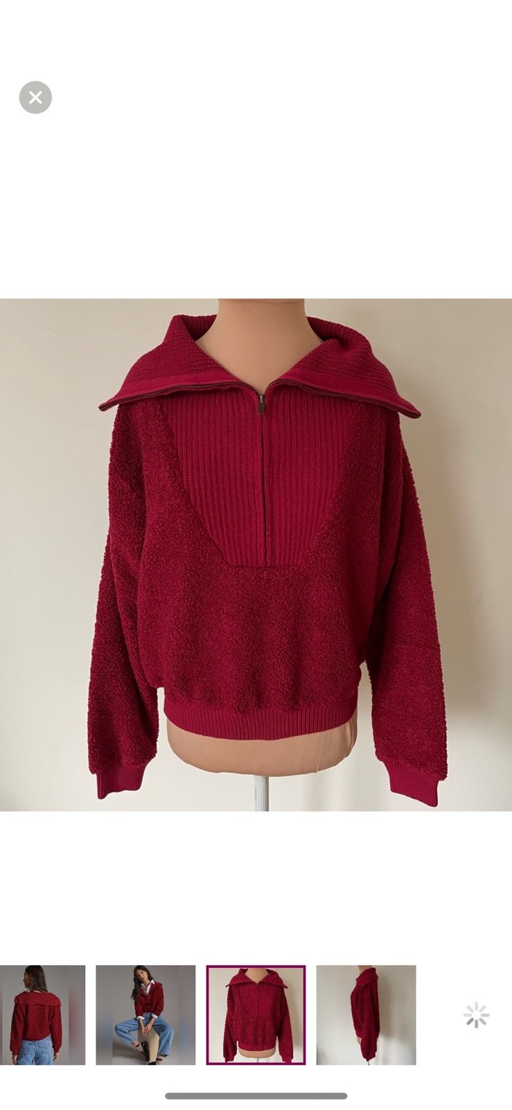 Anthropologie Dolan Left Coast Sherpa Quarter-Zip Pullover Red Sweater NWT Sz S