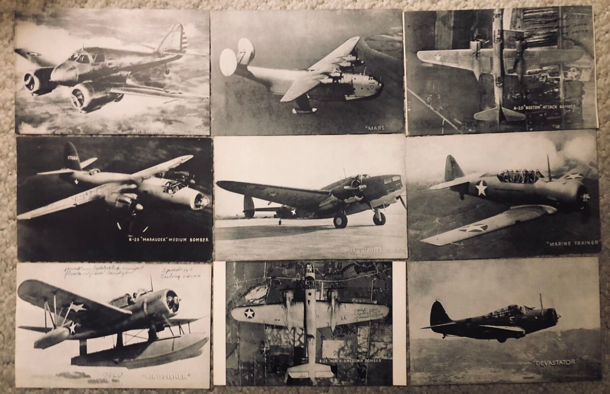 9 Vintage Military Fighter Planes Picture Photos Printed In USA-Some Have Handwr