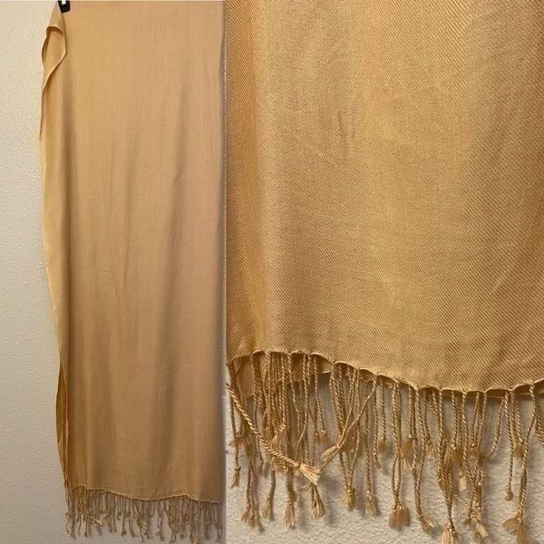 Tan beige large oversized fringe Pashmina Scarf Wrap Shawl 24x96
