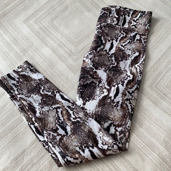 Koral White & Brown Snake Print Lustrous Leggings